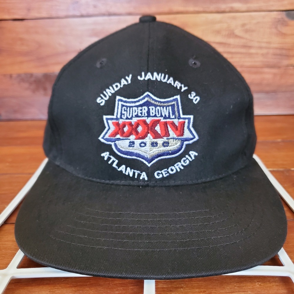 Vintage Super Bowl XXXIV‎ 2000 Hat Cap Snapback Black Atlanta Georgia NFL Logo7